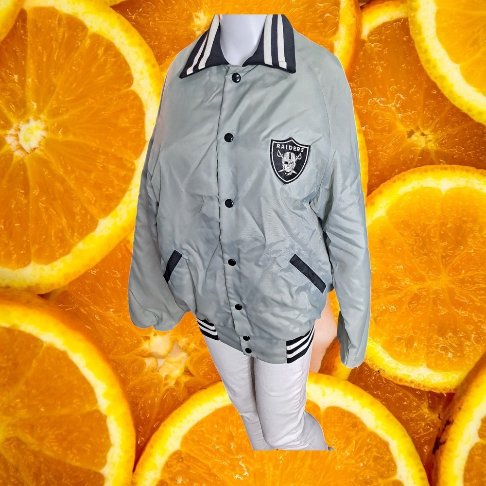 Majestic Raiders Jacket‎ NFL Football Black White Trim Snap Front L
